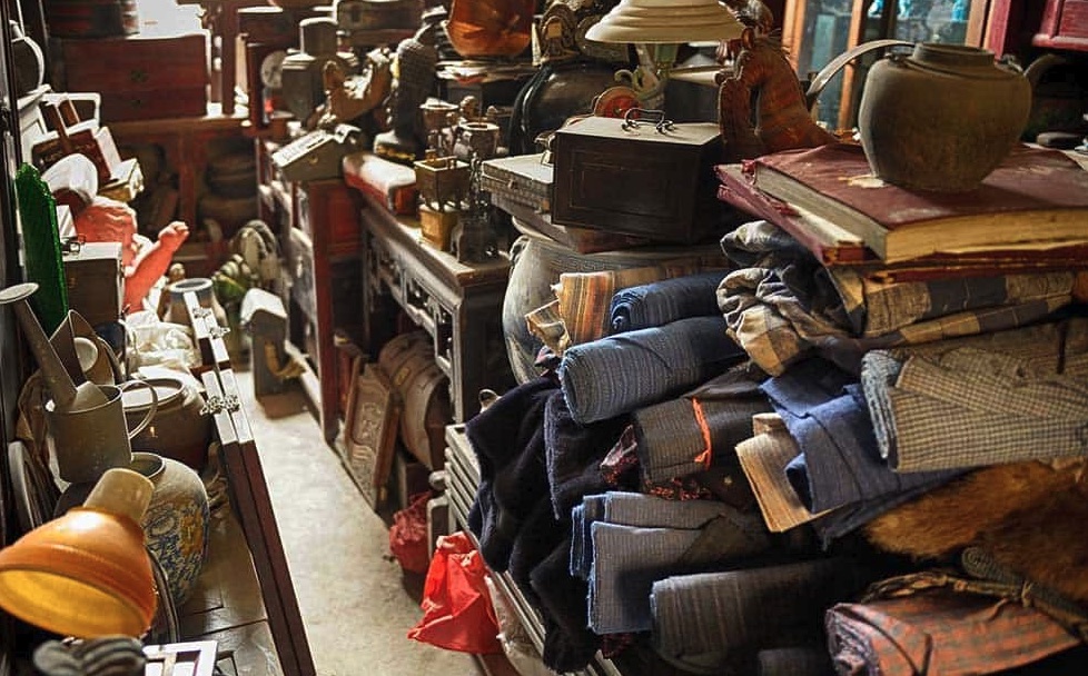 Storage area with household belongings for Berkley estate cleanout review